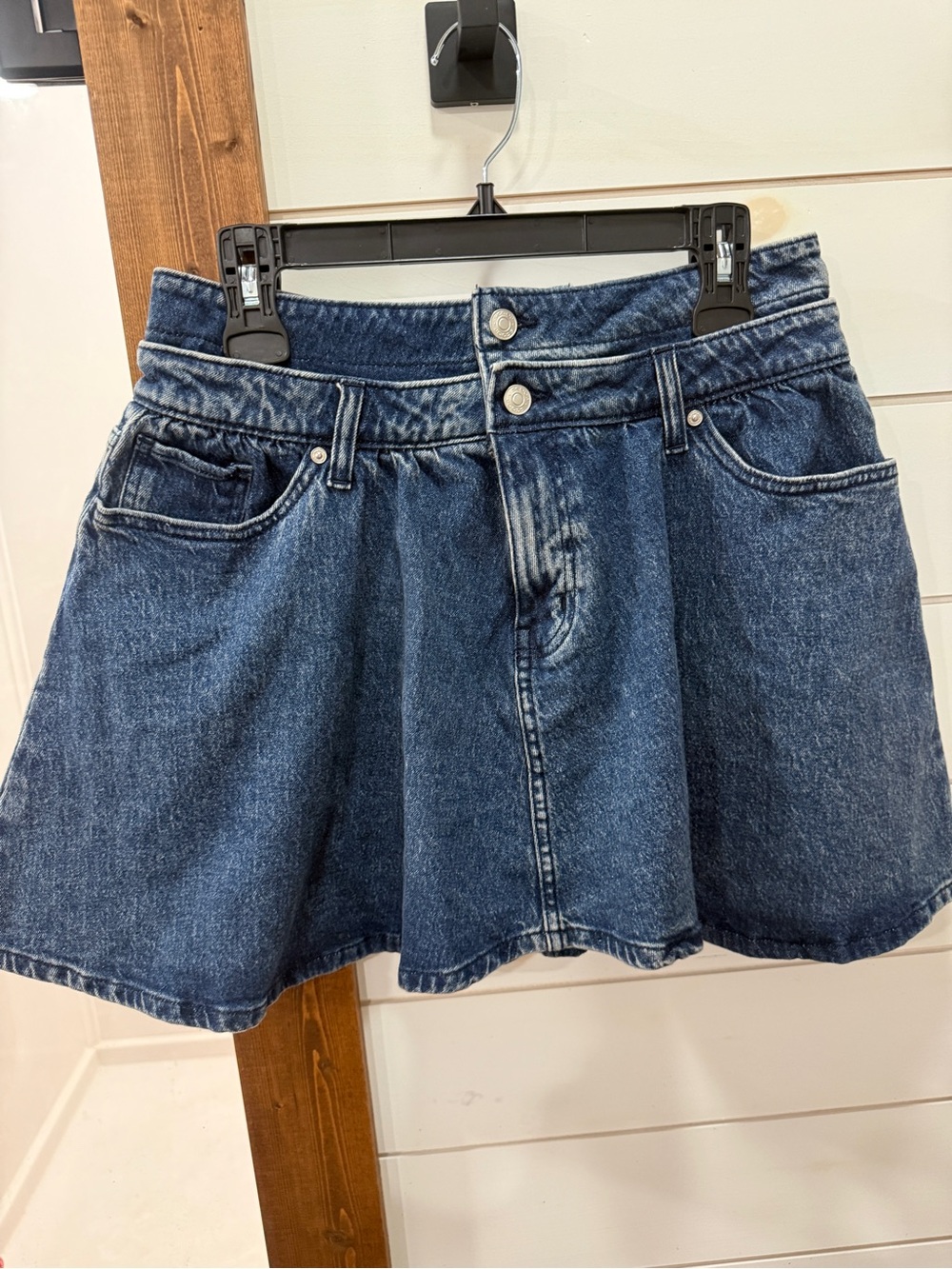 Women's Dark Blue Denim Skort with Button-Front Waist
